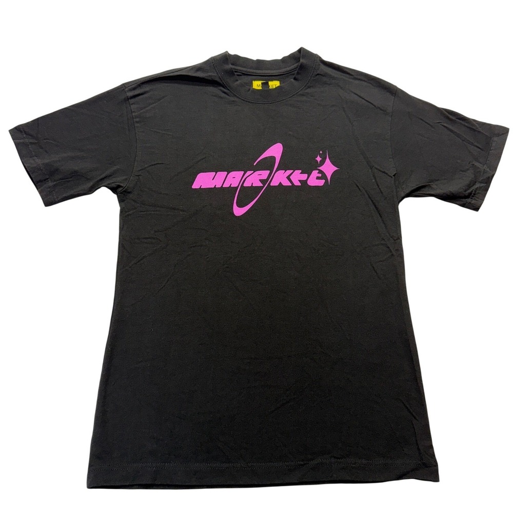 Market T-Shirt Mens Small Black Pink Orbit Logo Graphic Y2K Streetwear Cotton